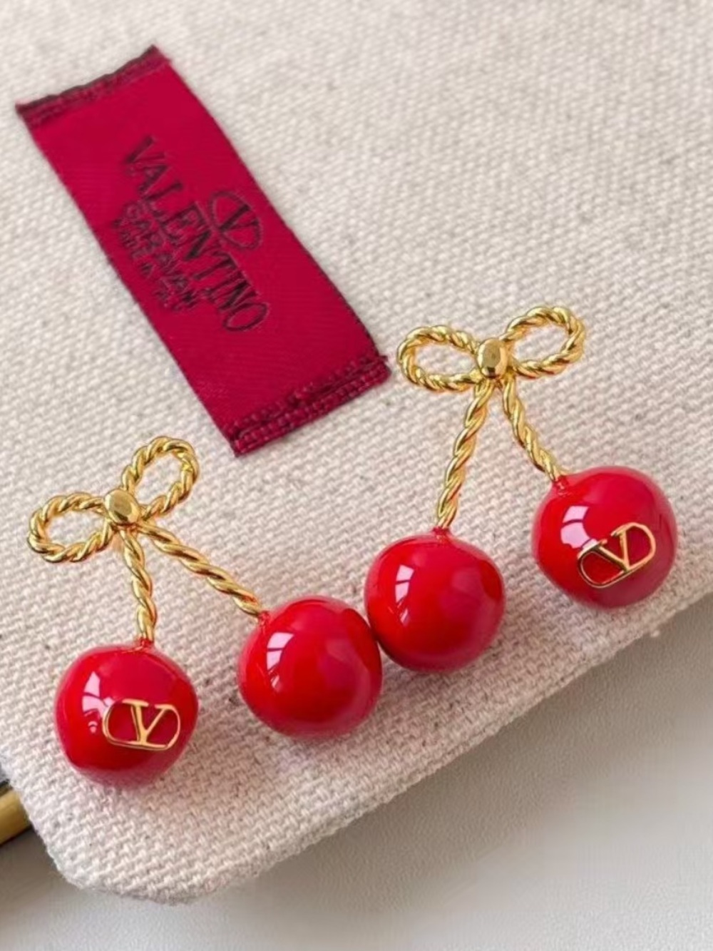 Valentino Gold and Red enamel Cherry Drop Earrings 🍒
